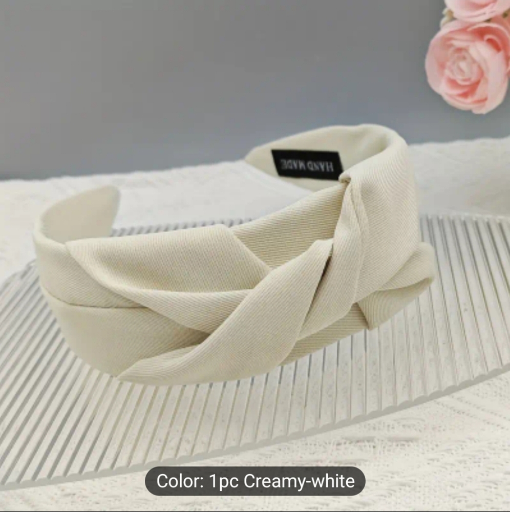 Wide Brim Knotted Head Band Creamy White